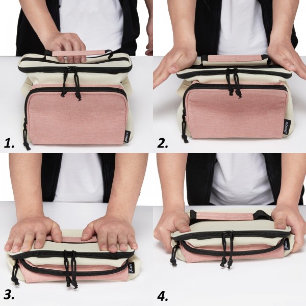 LBK2534 - Kono Isolierte Lunchtasche - Wasserfester Lebensmittelbehälter mit 4 Schichten, auslaufsicher, tragbar mit verstellbarem Schultergurt - Beige und Rosa
