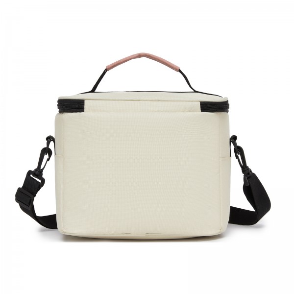 LBK2534 - Kono Isolierte Lunchtasche - Wasserfester Lebensmittelbehälter mit 4 Schichten, auslaufsicher, tragbar mit verstellbarem Schultergurt - Beige und Rosa