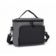 LBK2534 - Kono Isolierte Lunchtasche - Wasserfester Lebensmittelbehälter mit 4 Schichten, auslaufsicher, tragbar mit verstellbarem Schultergurt - Grau und Schwarz
