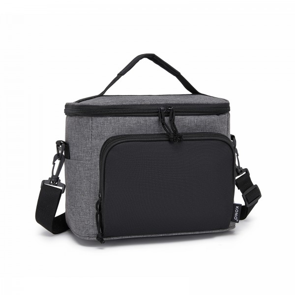 LBK2534 - Kono Isolierte Lunchtasche - Wasserfester Lebensmittelbehälter mit 4 Schichten, auslaufsicher, tragbar mit verstellbarem Schultergurt - Grau und Schwarz