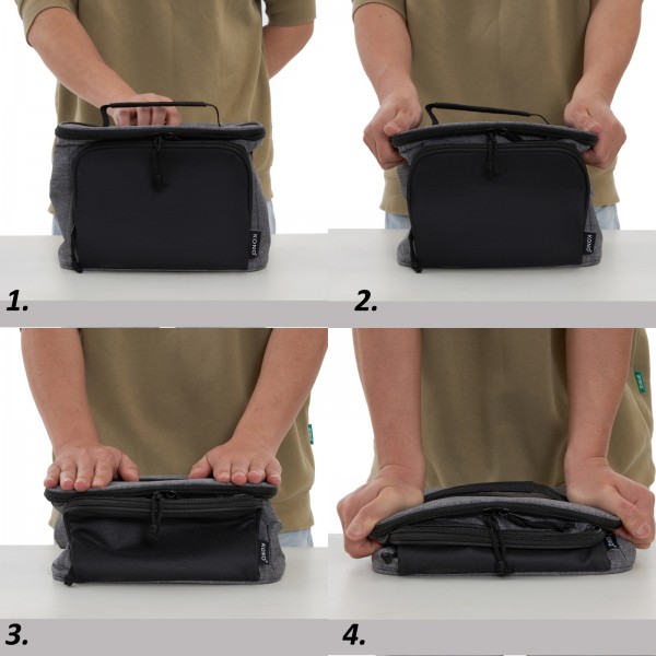 LBK2534 - Kono Isolierte Lunchtasche - Wasserfester Lebensmittelbehälter mit 4 Schichten, auslaufsicher, tragbar mit verstellbarem Schultergurt - Grau und Schwarz