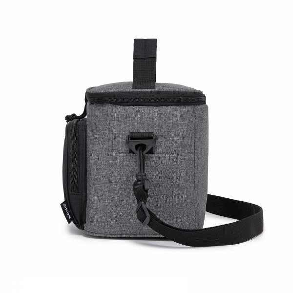 LBK2534 - Kono Isolierte Lunchtasche - Wasserfester Lebensmittelbehälter mit 4 Schichten, auslaufsicher, tragbar mit verstellbarem Schultergurt - Grau und Schwarz