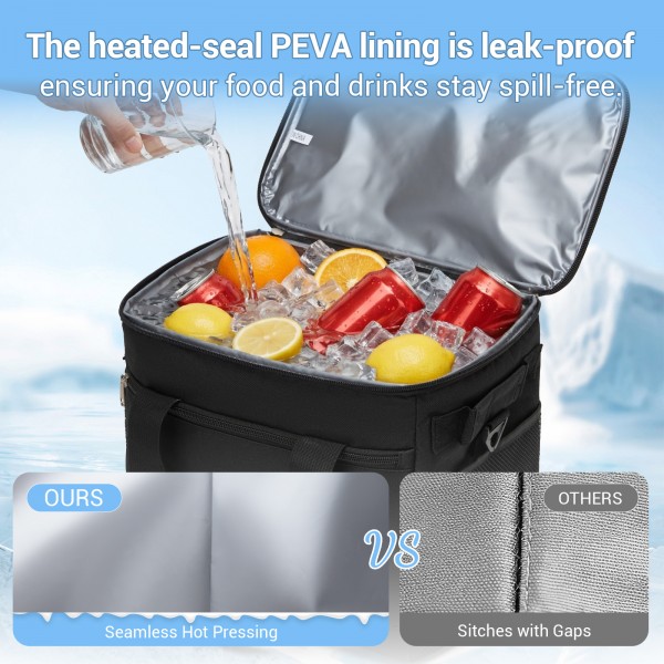 LBK2535S - Kono Small 20L Portable Lunch Bag with Enhanced Insulation–Compact & Convenient for Travel and Commuting - Black