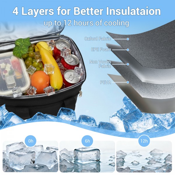 LBK2535S - Kono Small 20L Portable Lunch Bag with Enhanced Insulation–Compact & Convenient for Travel and Commuting - Black