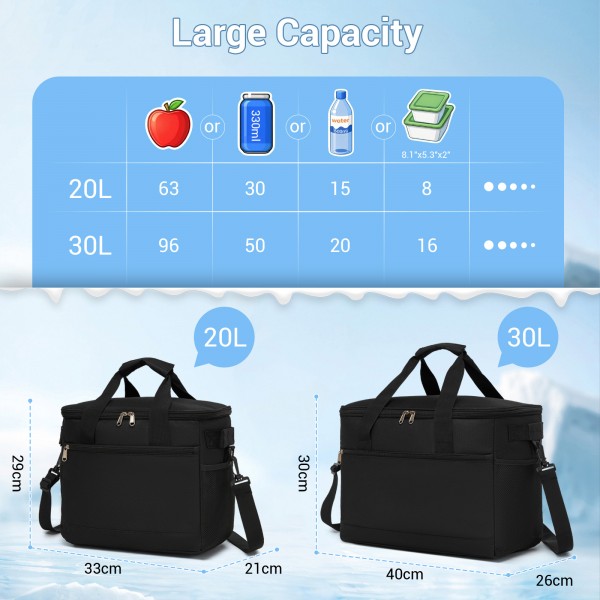 LBK2535S - Kono Small 20L Portable Lunch Bag with Enhanced Insulation–Compact & Convenient for Travel and Commuting - Black