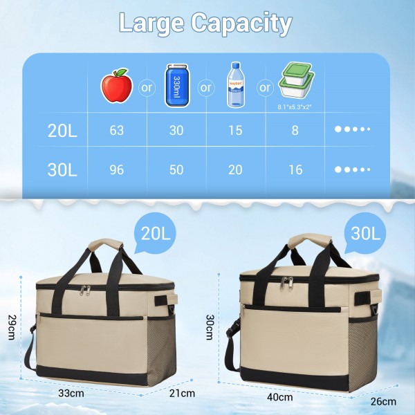 LBK2535S - Kono Small 20L Portable Lunch Bag with Enhanced Insulation–Compact & Convenient for Travel and Commuting - Khaki