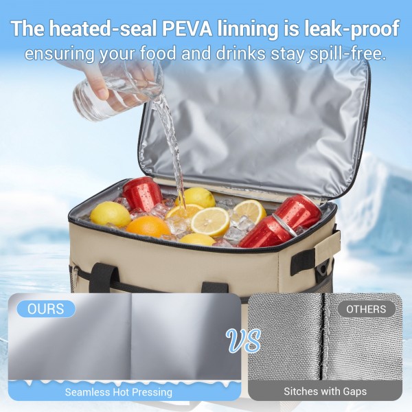 LBK2535L - Kono Large 30L Portable Lunch Bag with Enhanced Insulation–Compact & Convenient for Travel and Commuting - Khaki