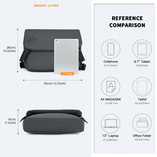 MSK2423 - Kono Langlebig Wasserabweisend Umhängetasche mit verstellbarem Riemen für Organisiertes Reisen - Grau