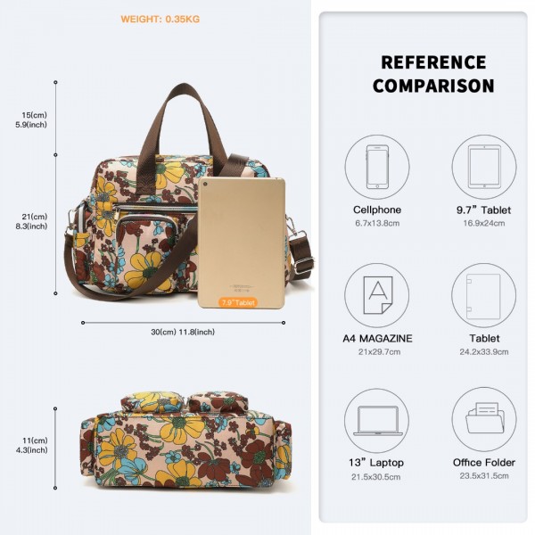 MSK2434F - Kono Vielseitig Mehrfachtasche Reisetasche Mit Einstellbarem abnehmbarem Riemen und Blumendruck - Khaki