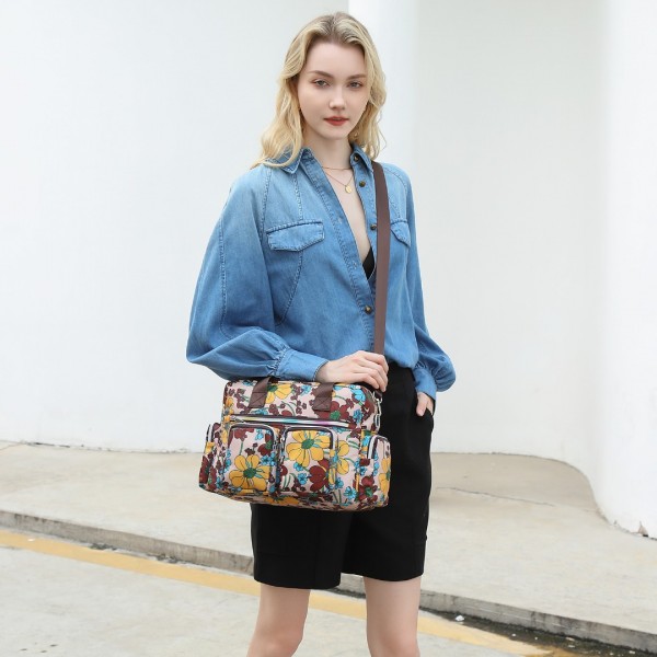 MSK2434F - Kono Vielseitig Mehrfachtasche Reisetasche Mit Einstellbarem abnehmbarem Riemen und Blumendruck - Khaki