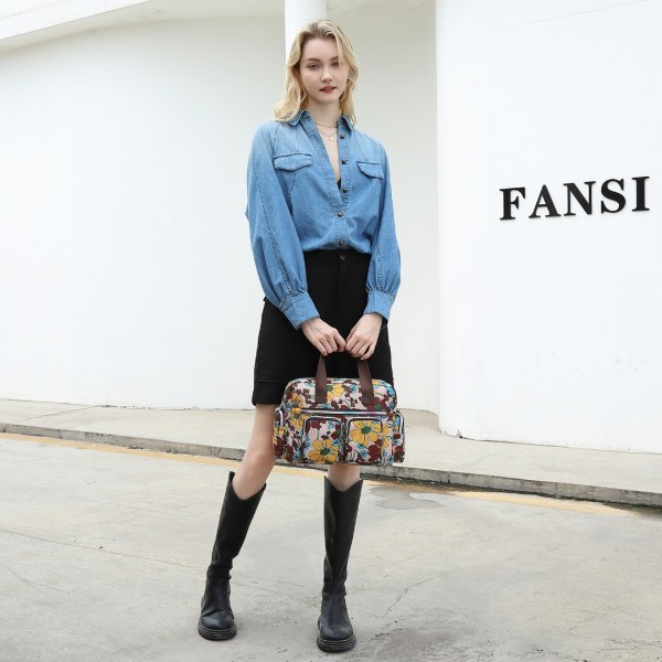 MSK2434F - Kono Vielseitig Mehrfachtasche Reisetasche Mit Einstellbarem abnehmbarem Riemen und Blumendruck - Khaki