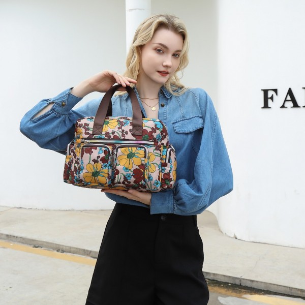 MSK2434F - Kono Vielseitig Mehrfachtasche Reisetasche Mit Einstellbarem abnehmbarem Riemen und Blumendruck - Khaki