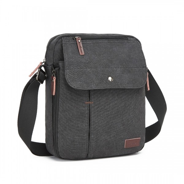 MSK2455 - Kono Canvas Crossbody Shoulder Bag – Multi-Pocket Messenger Bag with Adjustable Strap and Front Organizer Panel - Black