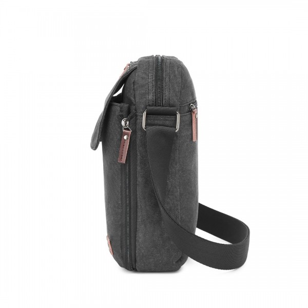 MSK2455 - Kono Canvas Crossbody Shoulder Bag – Multi-Pocket Messenger Bag with Adjustable Strap and Front Organizer Panel - Black