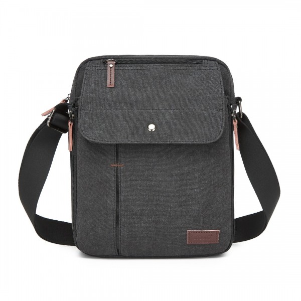 MSK2455 - Kono Canvas Crossbody Shoulder Bag – Multi-Pocket Messenger Bag with Adjustable Strap and Front Organizer Panel - Black
