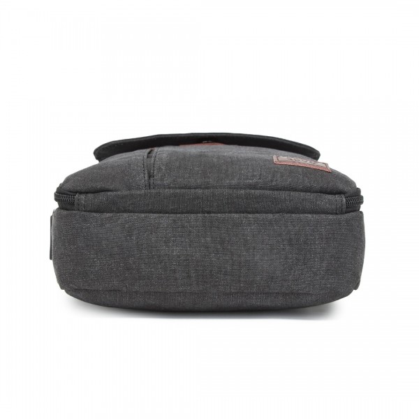 MSK2455 - Kono Canvas Crossbody Shoulder Bag – Multi-Pocket Messenger Bag with Adjustable Strap and Front Organizer Panel - Black