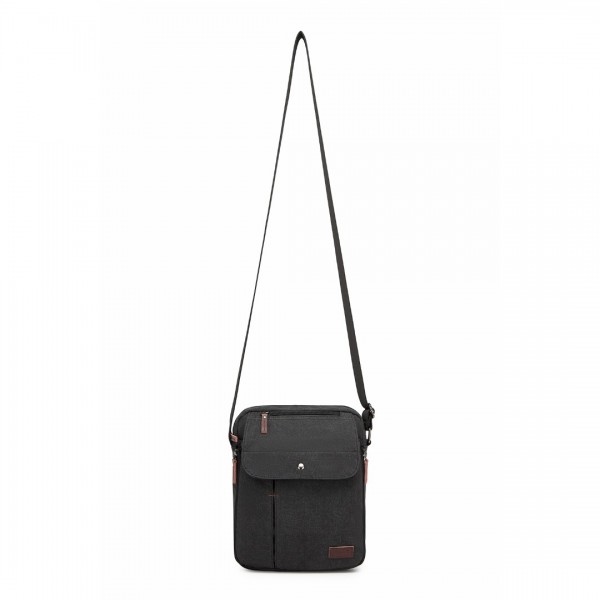 MSK2455 - Kono Canvas Crossbody Shoulder Bag – Multi-Pocket Messenger Bag with Adjustable Strap and Front Organizer Panel - Black