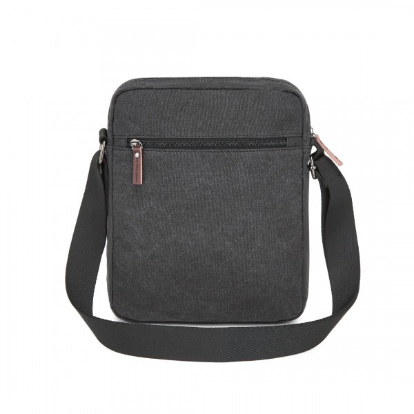 MSK2455 - Kono Canvas Crossbody Shoulder Bag – Multi-Pocket Messenger Bag with Adjustable Strap and Front Organizer Panel - Black