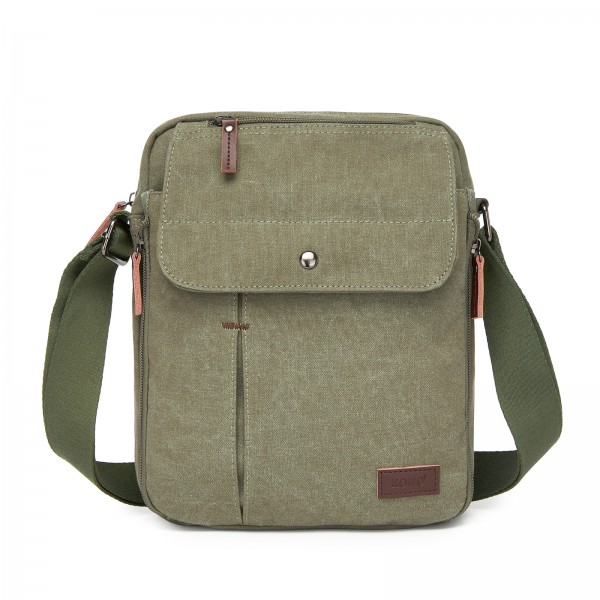 MSK2455 - Kono Canvas Crossbody Shoulder Bag – Multi-Pocket Messenger Bag with Adjustable Strap and Front Organizer Panel - Army green