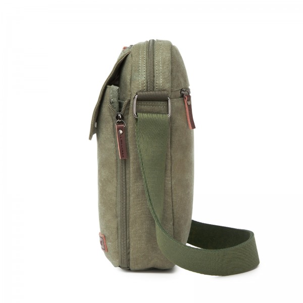 MSK2455 - Kono Canvas Crossbody Shoulder Bag – Multi-Pocket Messenger Bag with Adjustable Strap and Front Organizer Panel - Army green