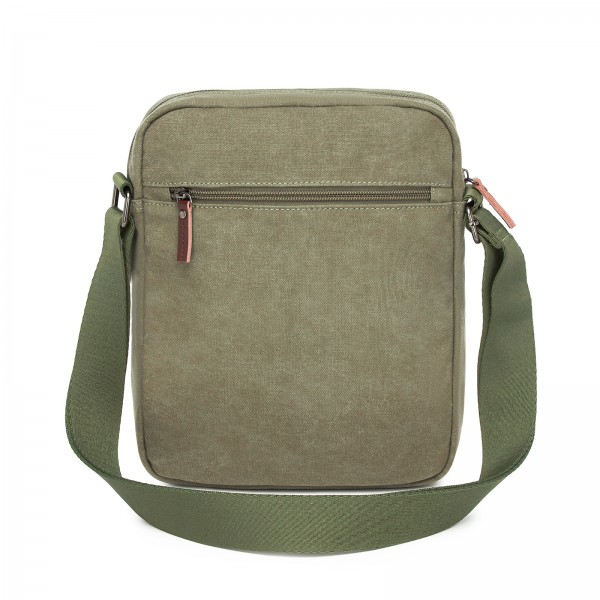 MSK2455 - Kono Canvas Crossbody Shoulder Bag – Multi-Pocket Messenger Bag with Adjustable Strap and Front Organizer Panel - Army green