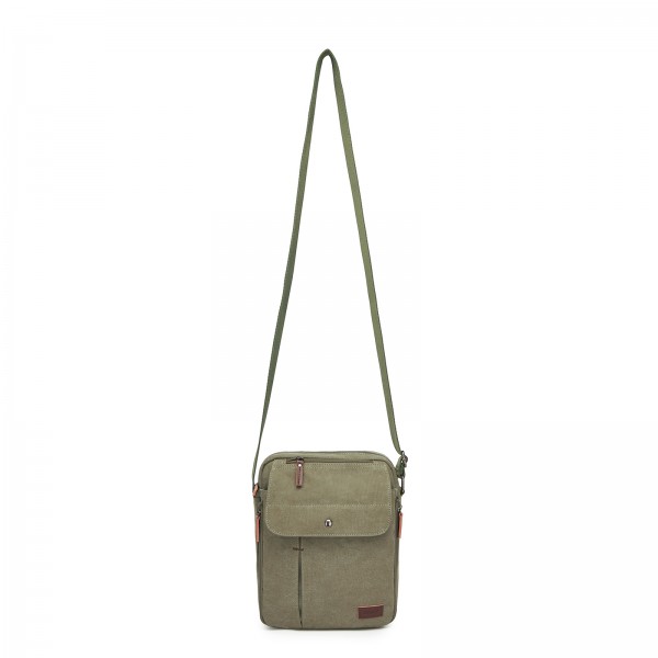 MSK2455 - Kono Canvas Crossbody Shoulder Bag – Multi-Pocket Messenger Bag with Adjustable Strap and Front Organizer Panel - Army green