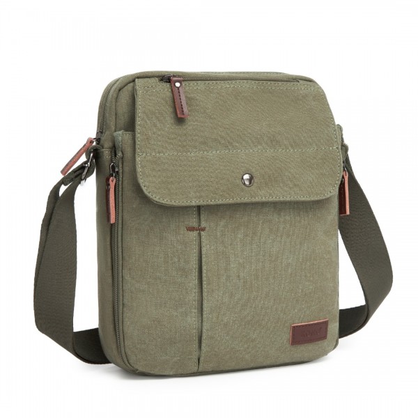 MSK2455 - Kono Canvas Crossbody Shoulder Bag – Multi-Pocket Messenger Bag with Adjustable Strap and Front Organizer Panel - Green