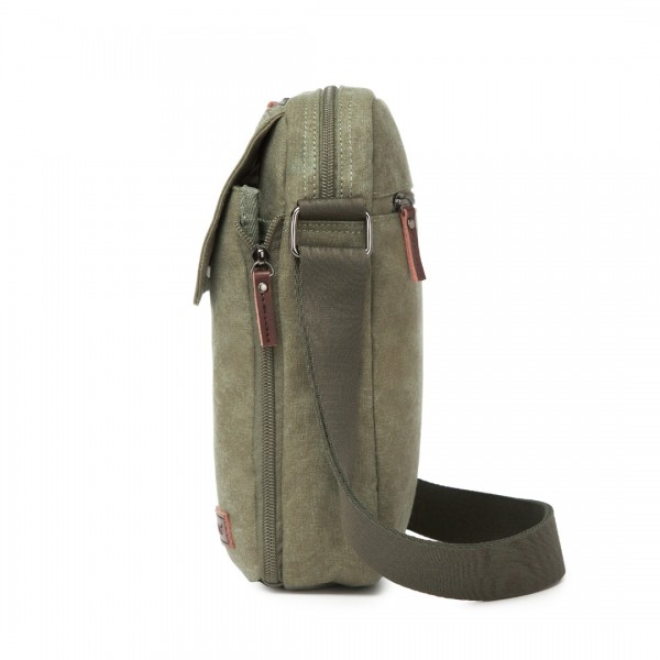 MSK2455 - Kono Canvas Crossbody Shoulder Bag – Multi-Pocket Messenger Bag with Adjustable Strap and Front Organizer Panel - Green