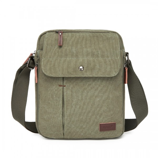 MSK2455 - Kono Canvas Crossbody Shoulder Bag – Multi-Pocket Messenger Bag with Adjustable Strap and Front Organizer Panel - Green
