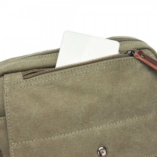 MSK2455 - Kono Canvas Crossbody Shoulder Bag – Multi-Pocket Messenger Bag with Adjustable Strap and Front Organizer Panel - Green