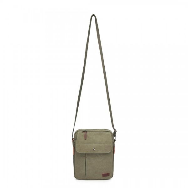 MSK2455 - Kono Canvas Crossbody Shoulder Bag – Multi-Pocket Messenger Bag with Adjustable Strap and Front Organizer Panel - Green