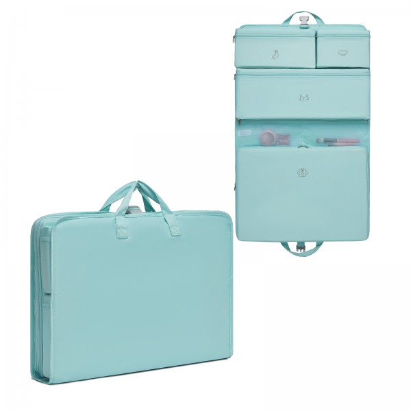 POK2523 - Kono 6-in-1 Hanging Travel Organiser Bag, Portable Foldable Packing Cubes Set with Trolley Sleeve - Blue