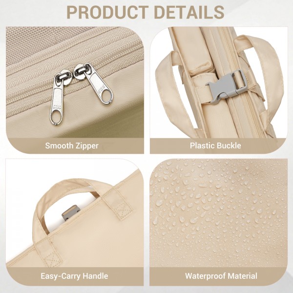 POK2523 - Kono 6-in-1 Hanging Travel Organiser Bag, Portable Foldable Packing Cubes Set with Trolley Sleeve - Beige