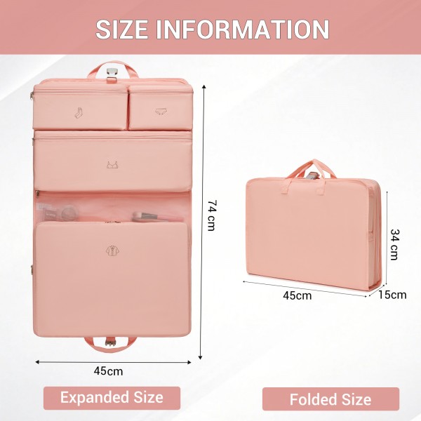 POK2523 - Kono 6-in-1 Hanging Travel Organiser Bag, Portable Foldable Packing Cubes Set with Trolley Sleeve - Pink
