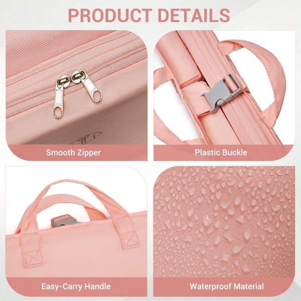 POK2523 - Kono 6-in-1 Hanging Travel Organiser Bag, Portable Foldable Packing Cubes Set with Trolley Sleeve - Pink