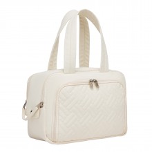 TOK2608 - Kono Travel Quilted Toiletry Bag – Water-Resistant, Wet/Dry Pocket, Large 180° Opening for Easy Access - Beige