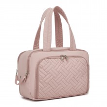 TOK2608 - Kono Travel Quilted Toiletry Bag – Water-Resistant, Wet/Dry Pocket, Large 180° Opening for Easy Access - Nude