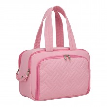 TOK2608 - Kono Travel Quilted Toiletry Bag – Water-Resistant, Wet/Dry Pocket, Large 180° Opening for Easy Access - Pink