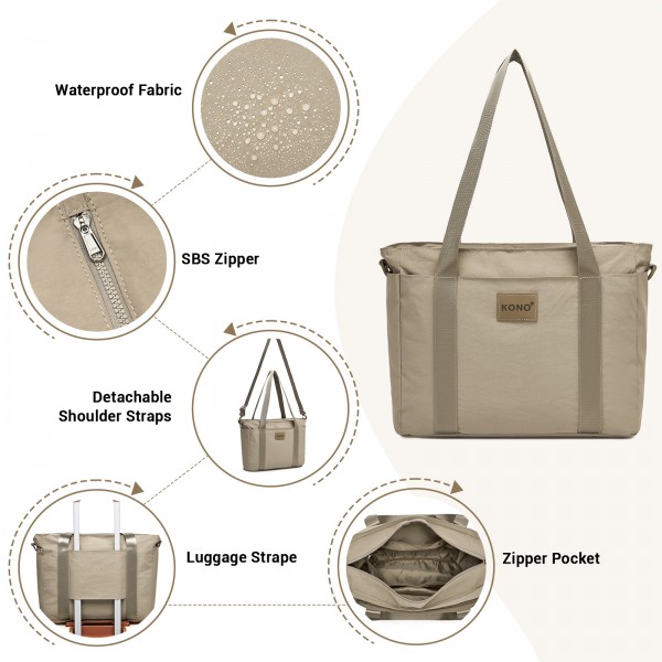 TVK2515 - Kono Bequeme, leicht zu tragende Reisetasche mit großer Kapazität – Laptopfach, Trolley-Schlaufe und Schultergurt - Khaki