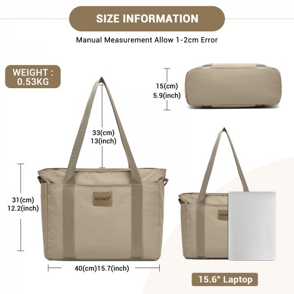 TVK2515 - Kono Bequeme, leicht zu tragende Reisetasche mit großer Kapazität – Laptopfach, Trolley-Schlaufe und Schultergurt - Khaki