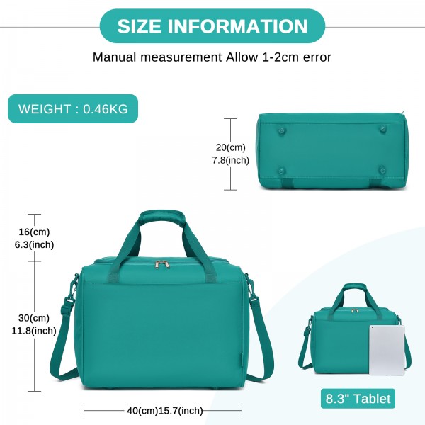 TVK2521 - Kono Kompakte, leichte Personal-Item-Reisetasche 40×30×20 - U-Reißverschluss mit weiter Öffnung & Trolley-Sleeve - Blau und Grün