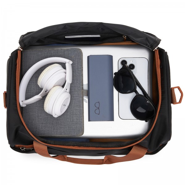 TVK2521 - Kono Compact and Lightweight 40×30×20 Personal-Item Travel Bag - U-Zip Wide Opening And Trolley Sleeve - Black and Brown