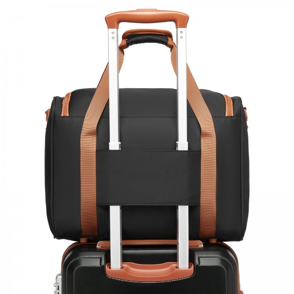 TVK2521 - Kono Compact and Lightweight 40×30×20 Personal-Item Travel Bag - U-Zip Wide Opening And Trolley Sleeve - Black and Brown