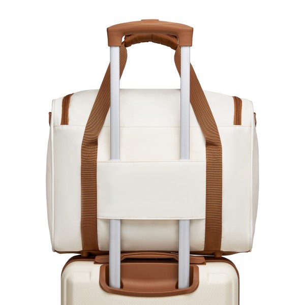 TVK2521 - Kono Compact and Lightweight 40×30×20 Personal-Item Travel Bag - U-Zip Wide Opening And Trolley Sleeve - Cream