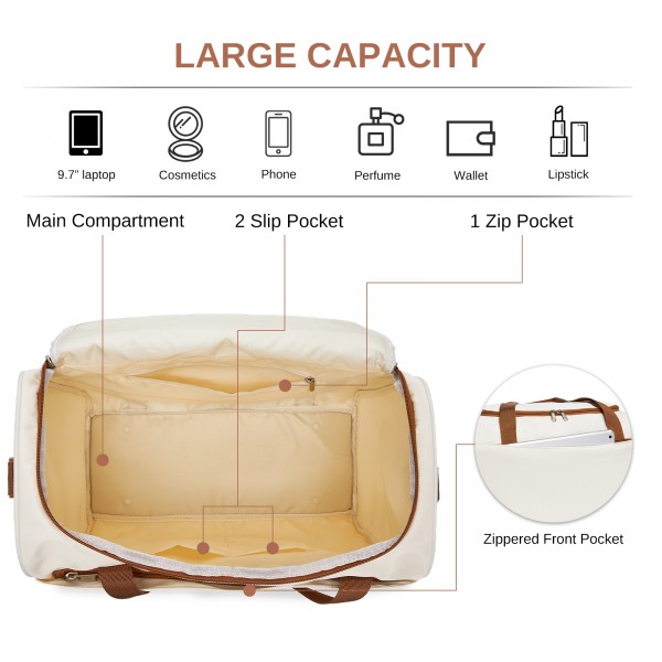 TVK2521 - Kono Compact and Lightweight 40×30×20 Personal-Item Travel Bag - U-Zip Wide Opening And Trolley Sleeve - Cream