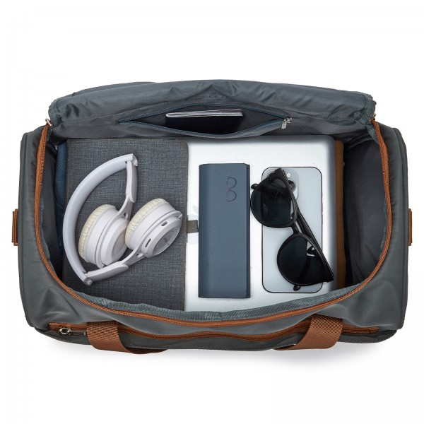 TVK2521 - Kono Kompakte, leichte Personal-Item-Reisetasche 40×30×20 - U-Reißverschluss mit weiter Öffnung & Trolley-Sleeve - Grau und Braun