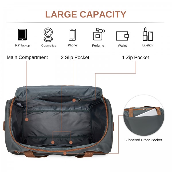 TVK2521 - Kono Kompakte, leichte Personal-Item-Reisetasche 40×30×20 - U-Reißverschluss mit weiter Öffnung & Trolley-Sleeve - Grau und Braun