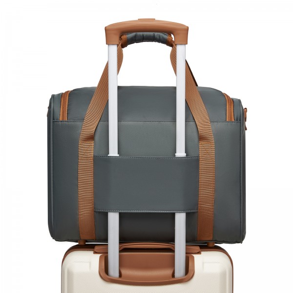 TVK2521 - Kono Kompakte, leichte Personal-Item-Reisetasche 40×30×20 - U-Reißverschluss mit weiter Öffnung & Trolley-Sleeve - Grau und Braun