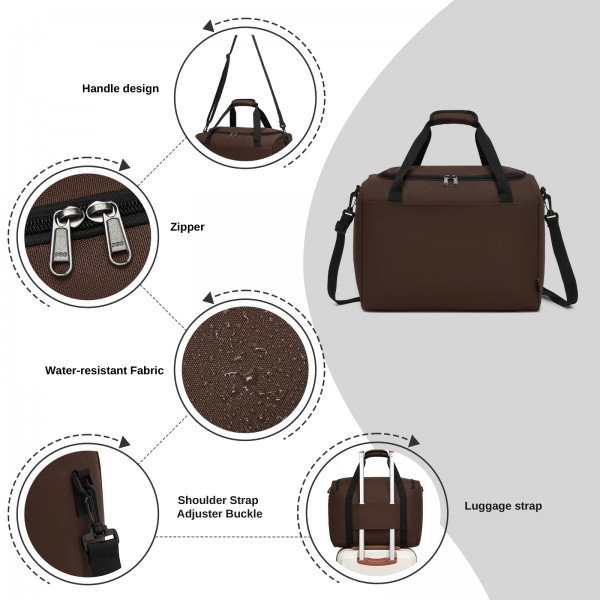 TVK2526 - Kono Spacious Airline-Approved Cabin Travel Duffel (40×30×20 cm) - Roomy Weekender with U-Zip Opening - Brown
