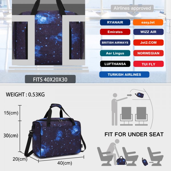 TVK2526 - Kono Geräumige, airline-taugliche Kabinen-Reisetasche (40 × 30 × 20 cm) - Weekender mit U-Reißverschluss-Öffnung - Galaxie Blau